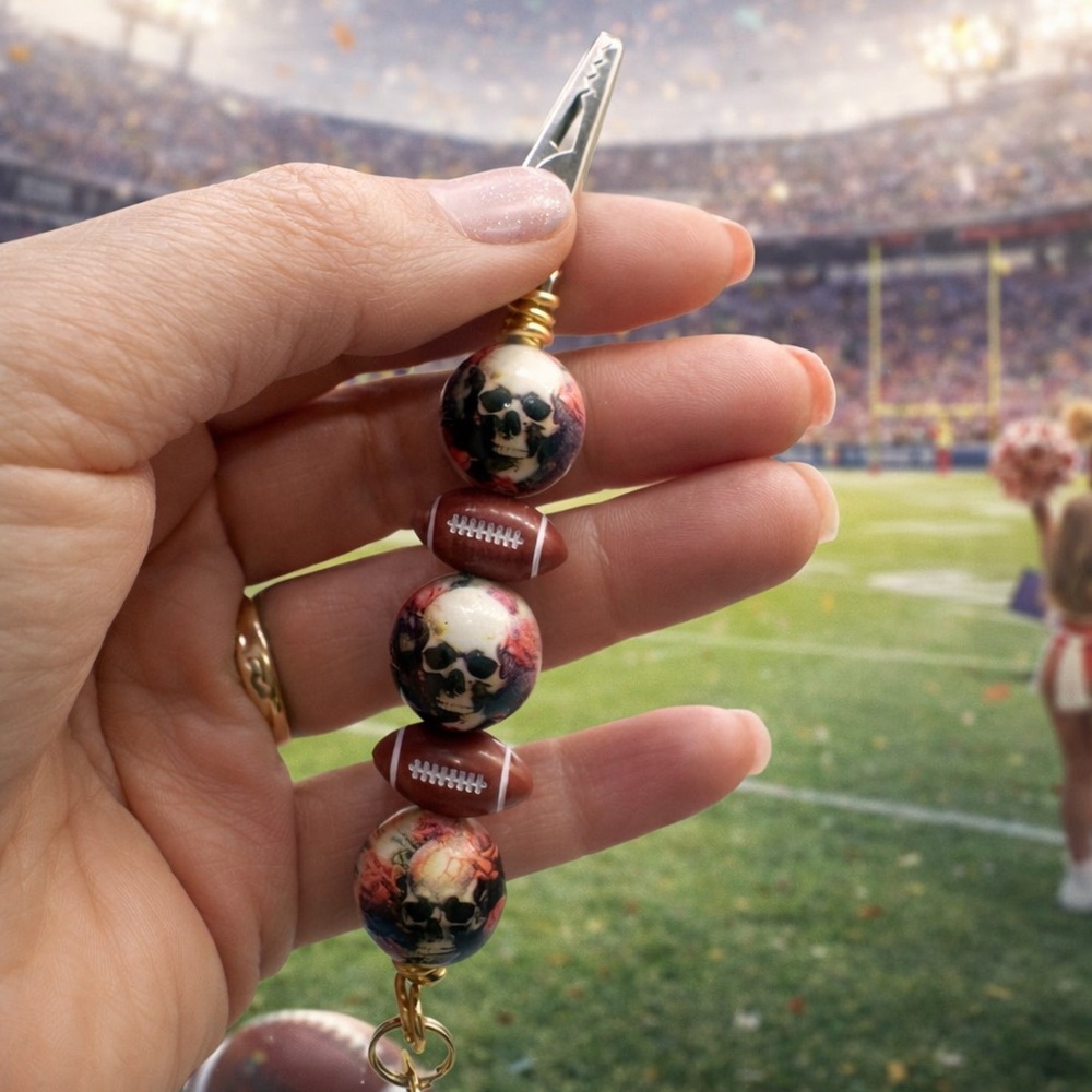 Artisan Skull and Football Super Bowl  Key Holder Roach clip - Black, Red, Gold